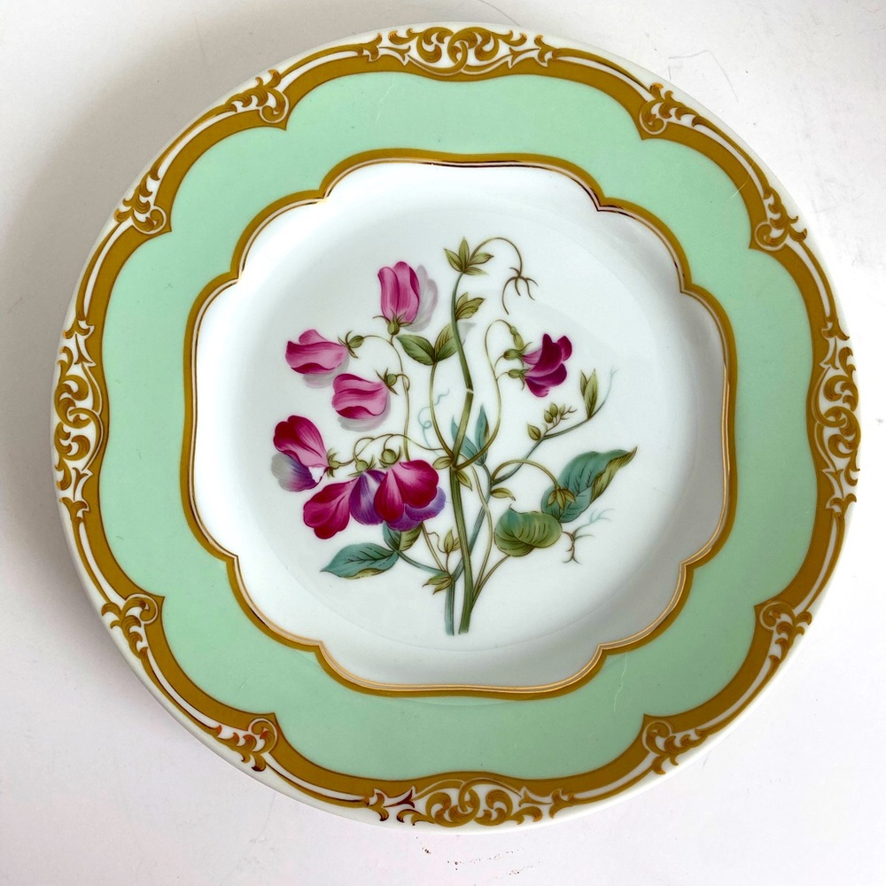 Andrea By Sadek Porcelain Winterthur Adaptation Green, Gold & Pink Floral Plate